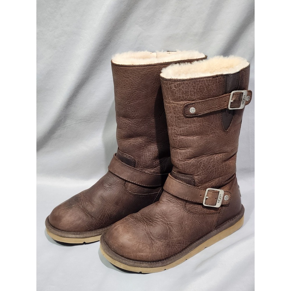 Ugg Australia Boots Kensington 5678 Brown Leather Shearling Lined Women's Sz‎ 7